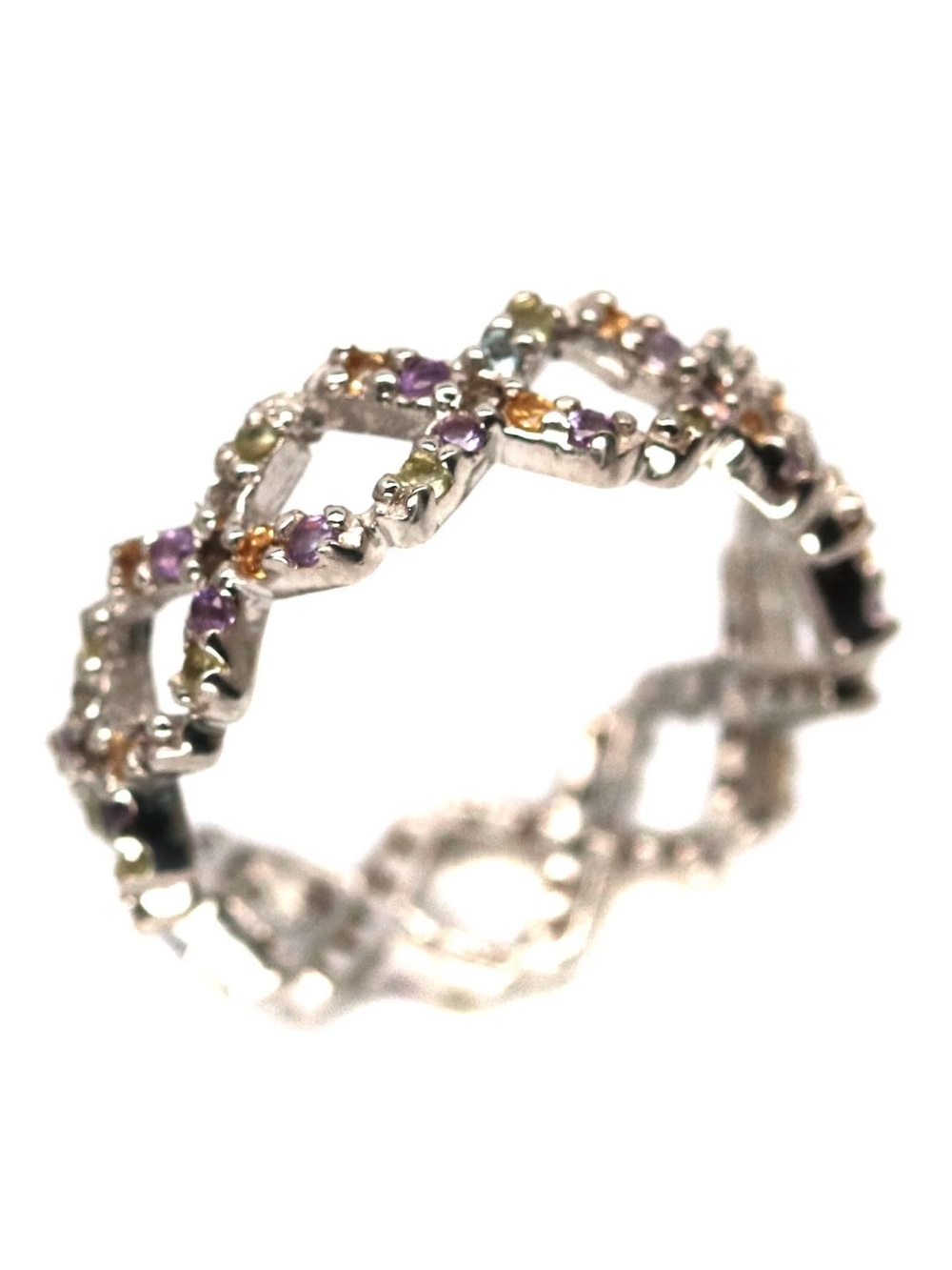 Stunning Diamond cut Amethyst Peridot Topaz Citrine 925 Sterling Silver Ring